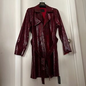 [BLANK NYC] NWOT Fun Red Faux Leather Python Print Trench Coat XL